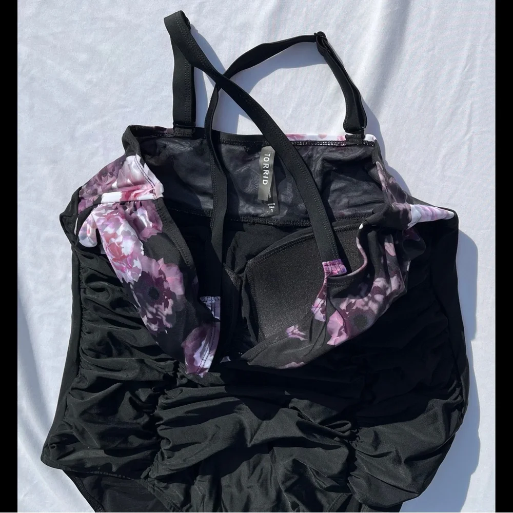 Torrid Black Floral One-Piece Swimsuit - Picture 3 of 11